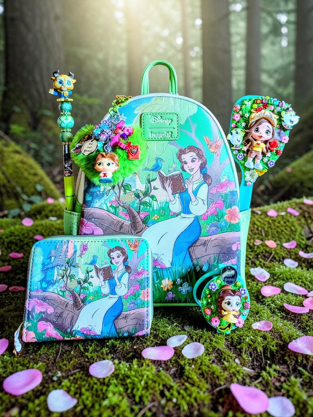 NWT Disney Beauty & The Beast Belle Loungefly Mini Backpack, Wallet, Mirrors&Pen